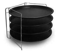 Guardini Pizza&Mania, Lot 4 moules à pizza Ø 32 cm + 1 Support, Acier avec revêtement anti-adhérent, Couleur noire