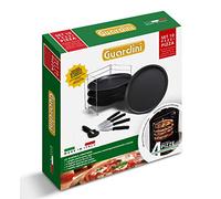Guardini, Set de 4 plaques à pizza Ø 32 cm + 1 grille à casseroles + 4 couteaux + 1 coupe-pizza, Acier avec revêtement antiadhésif, Noir, Fabriqué en Italie, Ligne Pizza&Mania