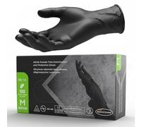 GUARDIS Lot de 100 gants en nitrile noirs - Taille M - Non poudrés - Gants jetables de protection et d'examen - Sans latex - Pour la médecine, la restauration, le tatouage, les cosmétiques, l'atelier