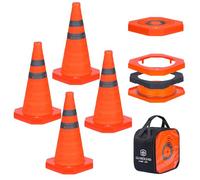 GUARDLEAD Lot de 4 Cônes de Signalisation Pliables 45 cm, Cône de Sécurité à Base ABS Lourde (900 g/pièce), Résistant au Vent et Réfléchissant, pour Panne Automobile, Parking et Chantier