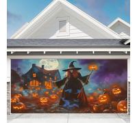 GUASDIE Bannière de Porte de Garage d'halloween Décorations de Porte de Garage Horreur cimetière Couvercle de Porte de Garage Crâne Effrayant Bannière pour Les décorations,Witch,5 x 6.5 Ft