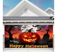 GUASDIE Bannière de Porte de Garage d'halloween Décorations de Porte de Garage Horreur cimetière Couvercle de Porte de Garage Crâne Effrayant Bannière pour Les décorations,Pumpkin,6 x 13 Ft