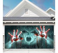 GUASDIE Décorations de fête d'halloween Couverture de Porte de Joyeux Halloween Couverture de Porte de Garage effrayante pour Les Nuits effrayantes, décor Effrayant,Handprint,7 x 8 Ft