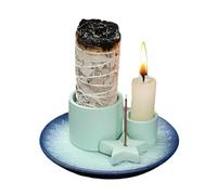GUASDIE Porte-encens 4 en 1 Brûleur Porte-Palo Santo pour bâtons avec Plateau récupérateur de Cendres, adapté pour la méditation, Le Yoga, Chambre et décoration intérieure,Bleu