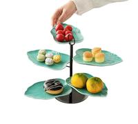GUASDIE Présentoir Pliable à 3 Niveaux avec Support en métal, Panier à Fruits en céramique pour comptoir de Cuisine, Rangement pour Fruits et légumes, gâteau, Dessert, Noix, encas, Salade,Vert,5 Tier