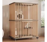 GUAWJRZDP Cage Pour Chat, Cage Chat En Bois, Enclos Pour Chat, 2 Portes, Avec Roues, Tremplin En Sisal, Parc For Animaux De Compagnie, Facile À Assembler, for 1-2 Chats(Wood color+gray,SMALL_2 LAYERS)