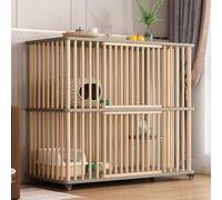 GUAWJRZDP Cage Pour Chat, Cage Chat En Bois, Enclos Pour Chat, 2 Portes, Avec Roues, Tremplin En Sisal, Parc For Animaux De Compagnie, Facile À Assembler, for 1-2 Chats(Wood color+gray,LARGE_2 LAYERS)