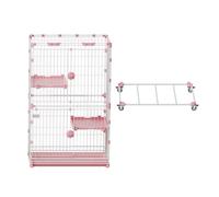 GUAWJRZDP Enclos pour Chat À 1/2 Niveaux, Cage pour Chat DIY, Grande Cage Chat, Métal, avec Puits De Lumière, avec Roues, Plate-Forme, Amovible, Parc pour Chat(Pink,2-Tier)