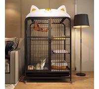 GUAWJRZDP Enclos pour Chat, Grande Cage pour Chat, Cage Chat en Métal, Grand Espace, Maille en Fer Respirante, avec Roues Universelles, Maison for Chat, for 1 À 2 Chats(Nero,Height50.9in)