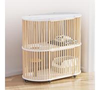 GUAWJRZDP Grande Cage pour Chat, Parc pour Chat, Enclos pour Chat, en Bois, Doubles Portes, avec Poulies, avec Tremplin en Sisal, Maison for Chat, for Chaton Petits Animaux(Wood+White,2 Layers)