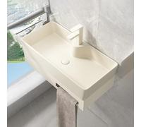 GUAWJRZDP Lave Main d'angle, Meuble-lavabo d'angle, Lavabo De Salle De Bain Mural, Lavabo en Céramique avec Porte-Serviettes, Lavabo Rectangulaire avec Robinet, Jaune Clair(50cm/19.6in)