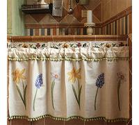 GUAWJRZDP Rideau Court d'armoire de Cuisine, mi-Ombre de fenêtre de taverne, Protection de Blindage, décoration Anti-poussière, avec Boule à Pompon, Une pièce (Size : W90xH58(cm))