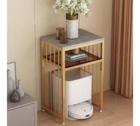 GUAWJRZDP Support de Rangement pour Robot Balayeur, Armoire de Rangement pour Balayeuse, Support Autoportant en Métal À 2 Niveaux, Table D'appoint pour Salon(Gold+Gray,24x15.7x33.4'')