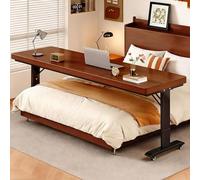 GUAWJRZDP Table de Lit avec roulettes, Table de Chevet À Hauteur Réglable, Grande Table D'appoint Portable pour Ordinateur Portable, Bureau D'ordinateur en Bois(Brown+Black,51.1x15.7'')