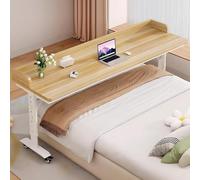 GUAWJRZDP Table de Lit Réglable en Hauteur, Table de Chevet avec roulettes, Bureau Mobile pour Ordinateur Portable, Bureau A Roulette Idéale pour Travailler Au Lit(Wood+White,47.2x19.6'')