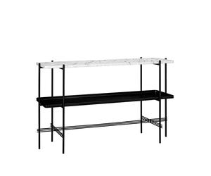 GUBI Table d’appoint TS Console 120x30x72 cm white carrara marble. structure noire. avec plateau