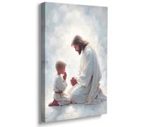 GUBIYU Jésus priant avec le petit garçon - Décoration murale chrétienne avec Jésus et garçon - Impressions de Jésus et d'enfants - Art mural de la Bible Jésus pour enfants - 30,5 x 40,6 cm