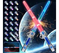 GUBOOM Sabre Laser pour Enfants, 2 Pièces Sabre Lumineux pour Enfants, Epées Laser Télescopiques, 15 Couleurs Changeantes Sabre Lightsaber Jouet avec Son pour Enfants Cosplay Party