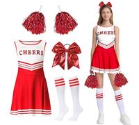 GUBOOM Uniforme de Pompom Girl pour Adulte, Costume Cheerleader Sans Manche avec Pompoms, Chaussettes, Élastique à cheveux, Déguisement de Pompom Girl pour Déguisement Cosplay Thème