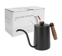 Gucagle Cafetière à main en acier inoxydable avec poignée en bois, cafetière goutte à goutte, contrôle précis du débit pour la maison, le bureau, capacité de 600 ml, acier inoxydable 304 (Noir 600ML)