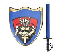 Gucagle Enfants Taekwondo Chevalier Bouclier Épée Faire Semblant Jouer Costume Accessoires Léger Matériau PU Sûr pour Enfants Formation Halloween Fête Bleu Rouge 44x38x9cm (Ensemble Bleu)