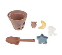 Gucagle Ensemble de seaux de Plage en Silicone pour Jouets de Neige, kit de Jeu extérieur étanche et sûr avec 4 moules Amusants, Astronaute, fusée, étoile de Lune pour Enfants, Jeu de (Roseate)