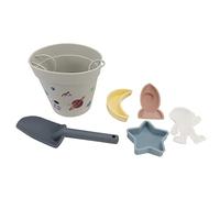 Gucagle Ensemble de seaux de Plage en Silicone pour Jouets de Neige, kit de Jeu extérieur étanche et sûr avec 4 moules Amusants, Astronaute, fusée, étoile de Lune pour Enfants, Jeu de (Beige)