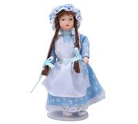 Gucagle Figurines de Fille en céramique pour Maison de poupée 1:12, articulations Pliables, poupée articulée, Tresses à Capuche Bleue, parfaites pour la décoration de la Maison de poupée,