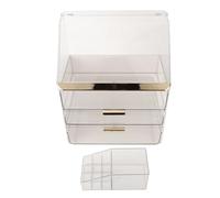 Gucagle Multi Layer Transparent Makeup Storage Container With Lipstick Holder Large Capacity Dustproof Cosmetic Organizer Box For Home Beauty Storage Plastic Transparent White 3 Layer
