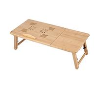 Gucagle Table d'ordinateur Portable en Bambou, Bureau de Levage Pliant avec tiroir de Rangement, Trou d'émission de Chaleur, Table de lit Portable Robuste et Durable pour Une Utilisation