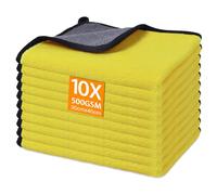 Gucass 10 PCS Chiffon Microfibre Voiture, 500 GSM Chiffons de Polissage en Microfibre, Super Absorbant Chiffon de Nettoyage en Microfibres, pour Voitures et Motos, Nettoyage Domestique, 30x40CM, Jaune