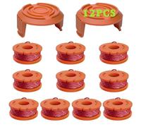 Gucass 12 Pièces Bobines de Rechange pour Coupe-Bordure Fonctionne avec Worx 20V, Fil Ø 1,65mm, Longueur 3m, Bobine de Fil Debroussailleuse(10 Fil Coupe Bordure,2 Couvercle)