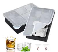 Gucass 2 Pièces Moule à Glaçons 6 Compartiments Bac a Glacons Avec Couvercle, Gros Carrés Bac Glacon Silicone, Sans BPA, Ice Cube Tray Pour Boissons Réfrigérées, Whisky et Cocktails