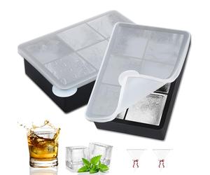 Gucass 2 Pièces Moule à Glaçons 6 Compartiments Bac a Glacons Avec Couvercle, Gros Carrés Bac Glacon Silicone, Sans BPA, Ice Cube Tray Pour Boissons Réfrigérées, Whisky et Cocktails