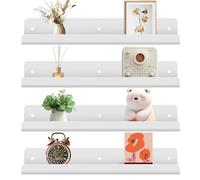 Gucass Etagere Murale Blanche Lot de 4, Étagère Murale sans Percage, Etagères Flottante Murales en Acrylique 30 cm, Salle de Bains,Chambre à Coucher, Salon, Cuisine, Décoration de Pièce