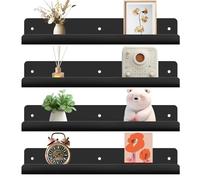 Gucass Etagere Murale Noir Lot de 4, Étagère Murale sans Percage, Etagères Flottante Murales en Acrylique 30 cm, Salle de Bains,Chambre à Coucher, Salon, Cuisine, Décoration de Pièce