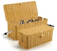 Gucass Lot de 2 Boîte Rangement pour Cable avec Couvercle, Boîte D'organisation des Câbles en Rotin, Boite Multiprise pour Cacher et Organiser Les Câbles, Grande et Moyenne Boite Cache Cable