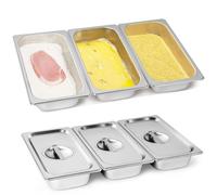 Gucass Lot de 3 bols à paner avec couvercle en acier inoxydable GN 1/3 - 32,5 x 17,5 x 6,5 cm - Récipient rectangulaire en métal - Idéal pour les escalopes, la viande, le poisson