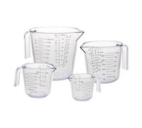 Gucass Lot de 5 Verres Doseurs 150/300/600/1000ml, Doseur en Plastique Mesure Précise avec Poignée Ergonomique, Transparent avec Graduation Noire, Bécher Gradué pour Cuisine et Laboratoire, Blanc
