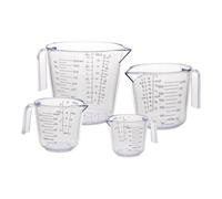 Gucass Lot de 5 Verres Doseurs 150/300/600/1000ml, Doseur en Plastique Mesure Précise avec Poignée Ergonomique, Transparent avec Graduation Noire, Bécher Gradué pour Cuisine et Laboratoire, Blanc