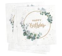 Gucass Lot de 60 Serviettes Papier Anniversaire, 33 x 33 cm, Poisson et Eucalyptus, Happy Birthday Serviettes de Table Jetable, Pour décoration de baptême, garçons et filles, fêtes, anniversaires
