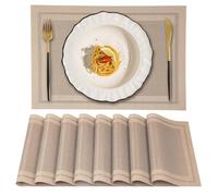 Gucass Lot de 8 Sets de Table Lavable, Sets de Table Plastique PVC, Tissé Lavable Napperons Résistant à Chaleur Antidérapant, pour Cuisine Table à Manger, Facile à Nettoyer et Stocker(45x30cm, Beige)