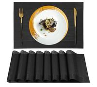 Gucass Lot de 8 Sets de Table Lavable, Sets de Table Plastique PVC, Tissé Lavable Napperons Résistant à Chaleur Antidérapant, pour Cuisine Table à Manger, Facile à Nettoyer et Stocker(45x30cm, Noir)