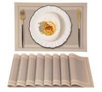 Gucass Lot de 8 Sets de Table Lavable, Sets de Table Plastique PVC, Tissé Lavable Napperons Résistant à Chaleur Antidérapant, pour Cuisine Table à Manger, Facile à Nettoyer et Stocker(45x30cm, Beige)