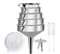 Gucass Lot de 9 Entonnoir en Acier Inox, Entonnoir de Cuisine avec Filtre Amovible+Filtre 200 Mesh+Brosses de Nettoyage, Entonnoir Set en Métal pour Confiture d'huile Vin Liquide(5.7/8/10/12/14cm)
