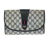 Gucci Vintage, Homme, Pre-owned, Bleu, Taille: ONE Size Sac Clutch GG Supreme Canvas et Cuir Pre-owned