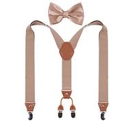 GUCHOL Bretelles nœud papillon pour homme et femme - Bretelles larges et élastiques solides - 4 clips métalliques réglables, kaki, Large