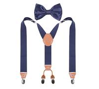 GUCHOL Bretelles nœud papillon pour homme et femme - Bretelles larges et élastiques solides - 4 clips métalliques réglables, bleu marine, Large