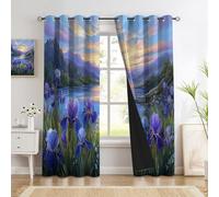 GUCSMN Paysage Rideau Occultant Lot de 2 Chambre, Enfant Fille Garcon 3D Impression Art du Lac Iris Violet Motif Rideaux Acoustiques Opaque Fenêtres Décoration 140L X 200H cm