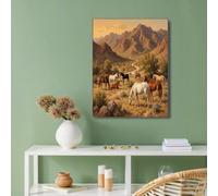 GUCSMN Peintures sur Toile Murale, Brun Animaux Prairies avec Troupeaux De Chevaux Du Désert Affiche Moderne Imprimée Image Artistique Décoration Salon de Chambre à Coucher - 40x50cm Sans Cadre